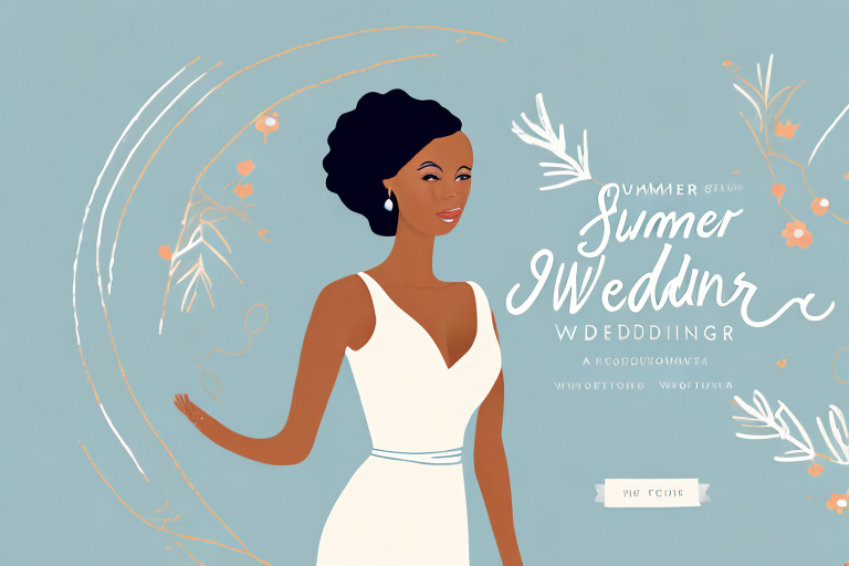 A summer wedding scene featuring a woman wearing a romper