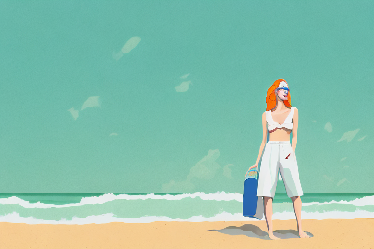 A beach with a woman wearing culottes