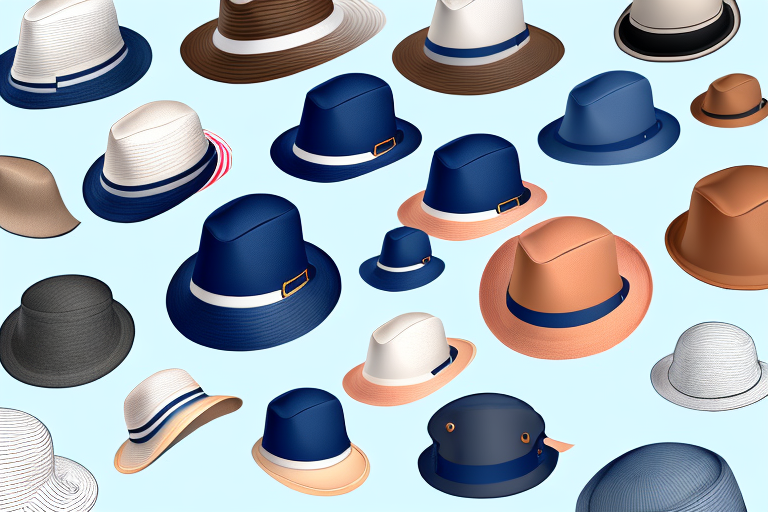 A variety of stylish boater hats in a summer setting