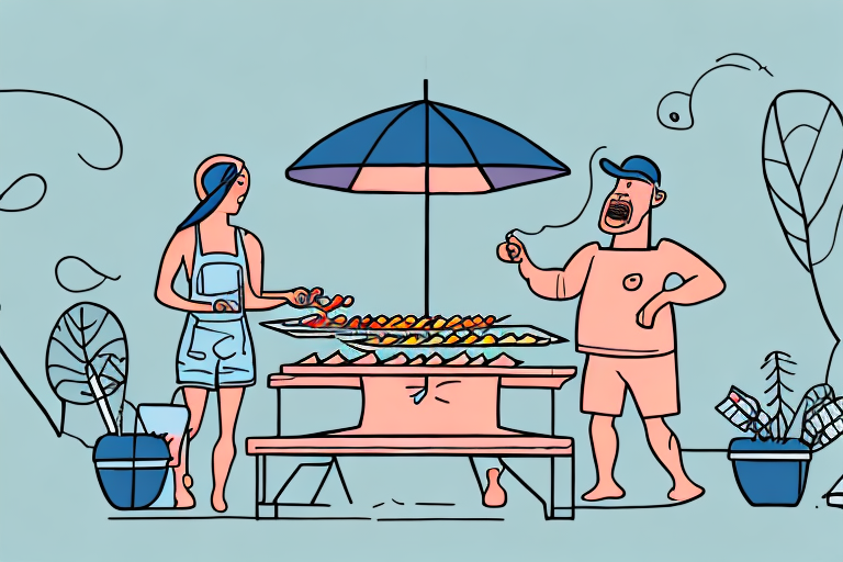 A summer bbq scene with a person wearing a romper
