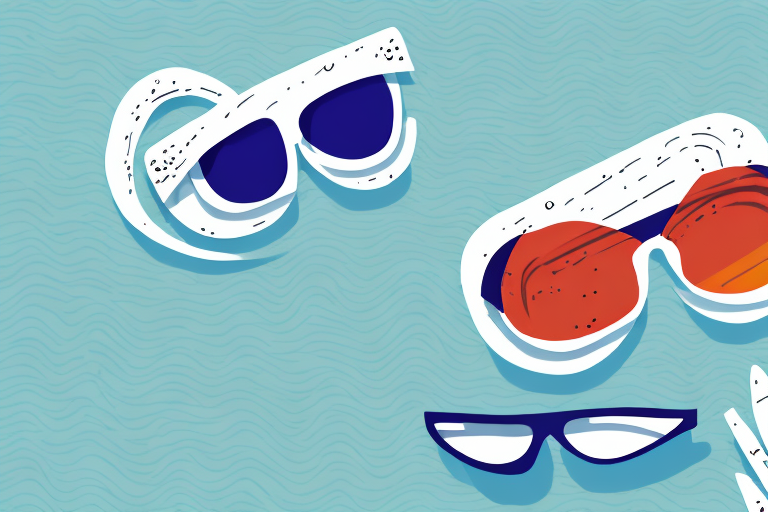A pair of oversized sunglasses in a summer-themed setting