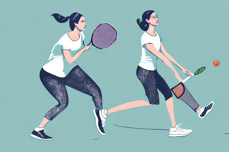 A woman playing pickleball with stylish clothing and accessories