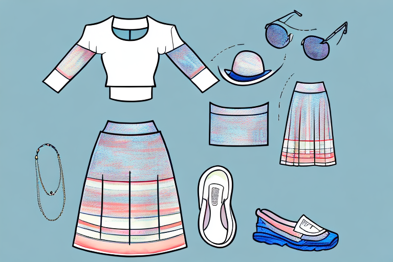 A summer outfit featuring a skirt