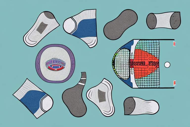 A pickleball court with a pair of odor-resistant socks on the court