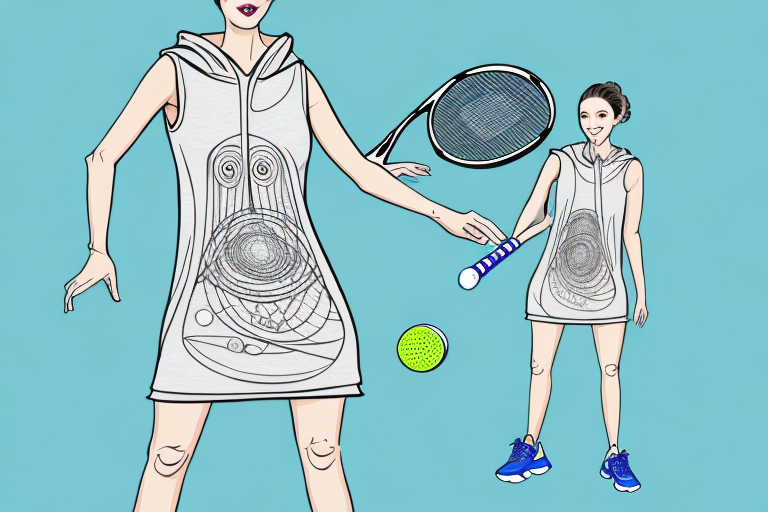 A sleeveless hoodie dress with a pickleball racket and ball