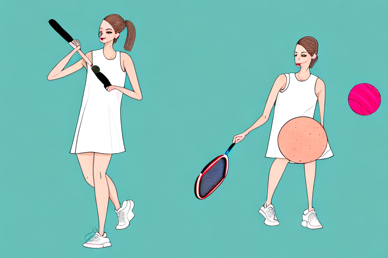 A sleeveless t-shirt dress with a pickleball racquet and ball