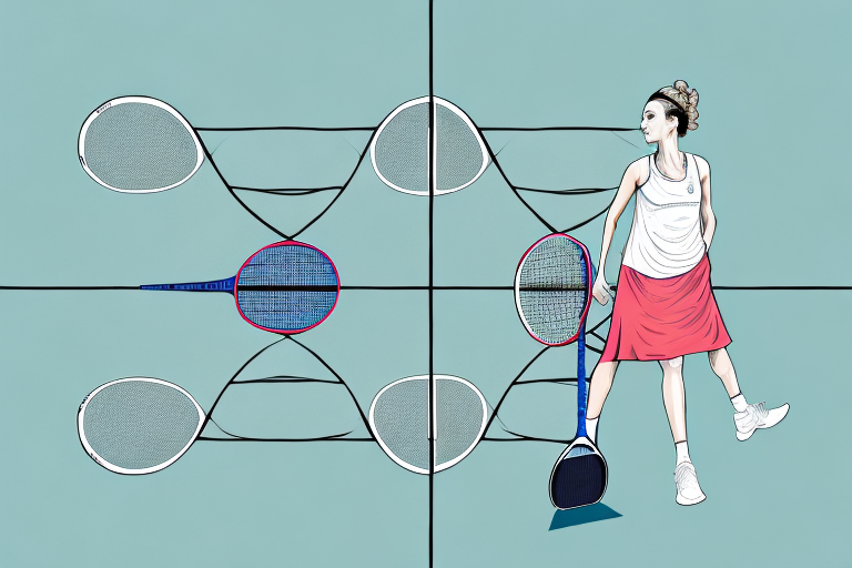 A pickleball court with a tunic dress in the foreground