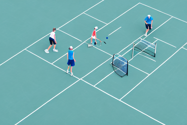 A pickleball court with a sports jumpsuit on the court