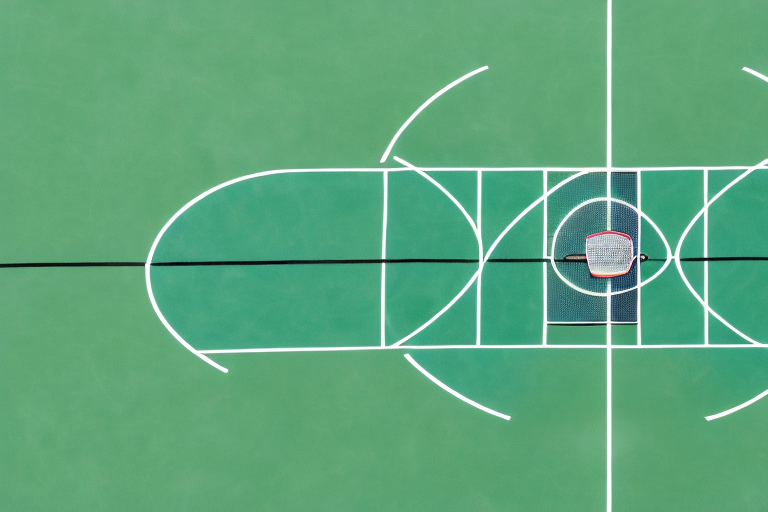 A tennis court with a pickleball net set up in the middle