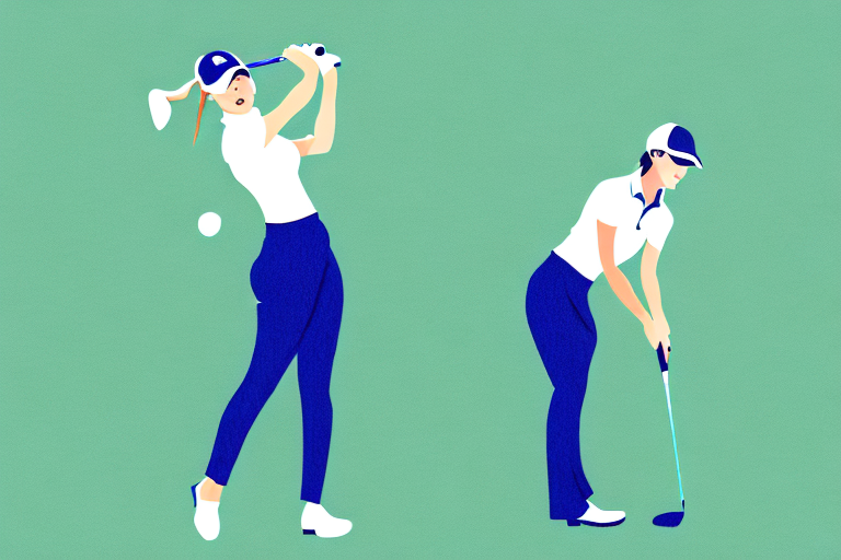 A woman golfing in petite-sized golf clothes