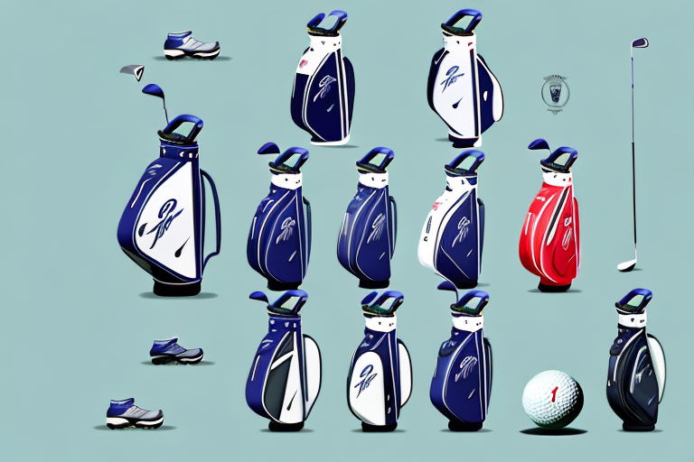 A golf bag filled with golf accessories