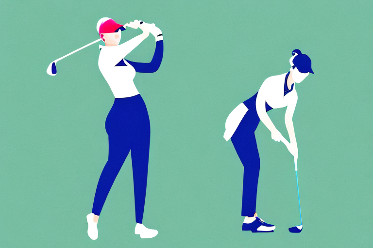 A woman golfing in a golf outfit with a built-in bra