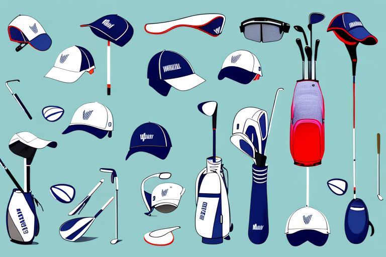 A variety of golf visors in different styles and colors