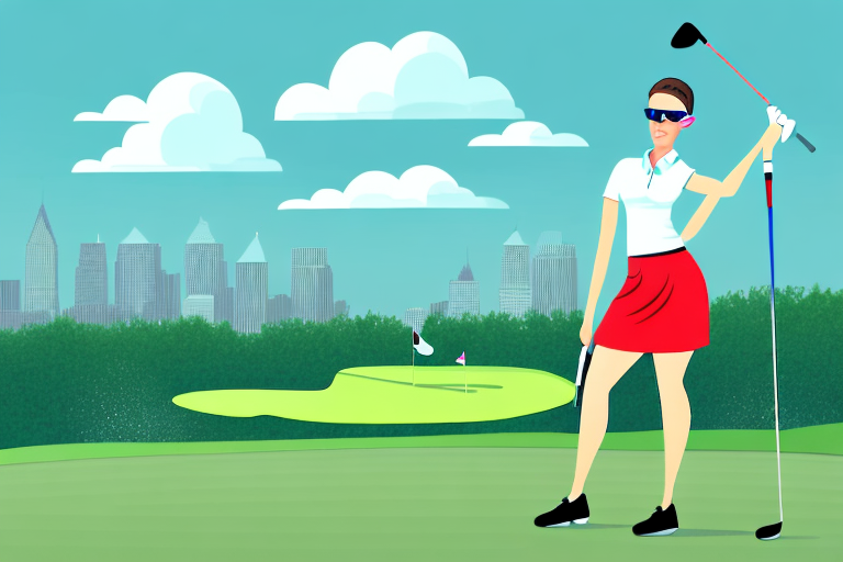 A woman wearing golf sunglasses
