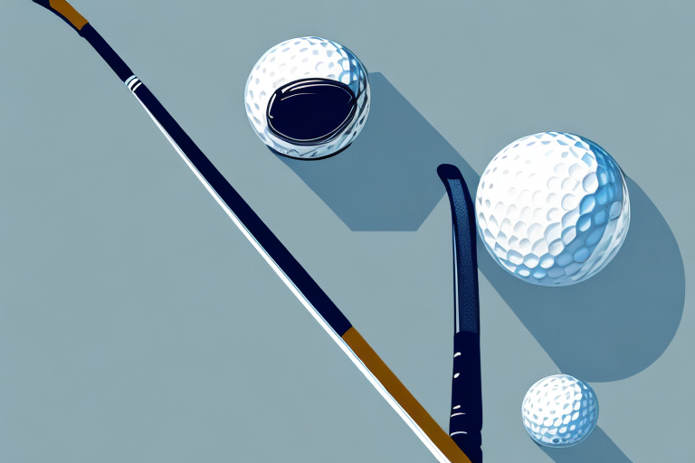 A golf bag with golf clubs and a golf ball