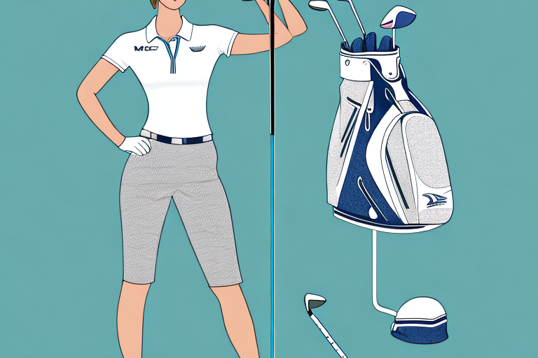 A woman's golf outfit with compression support features