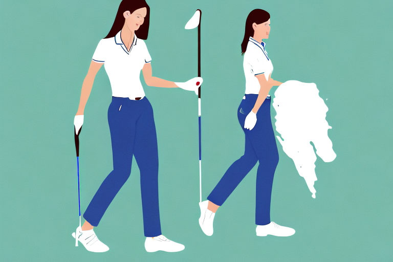 A woman wearing golf clothes with anti-chafing properties