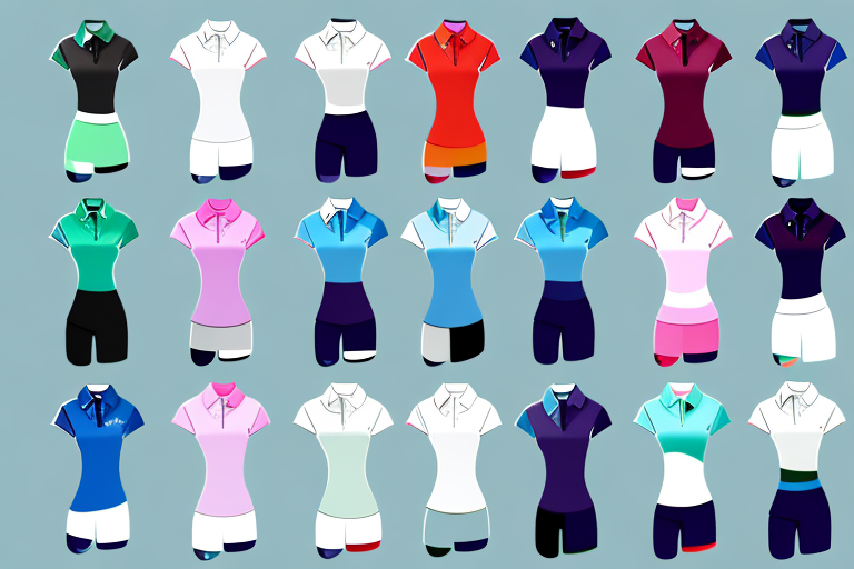 A selection of women's golf polo shirts in different colors and styles