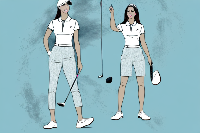 A woman's golf outfit with magnetic closures