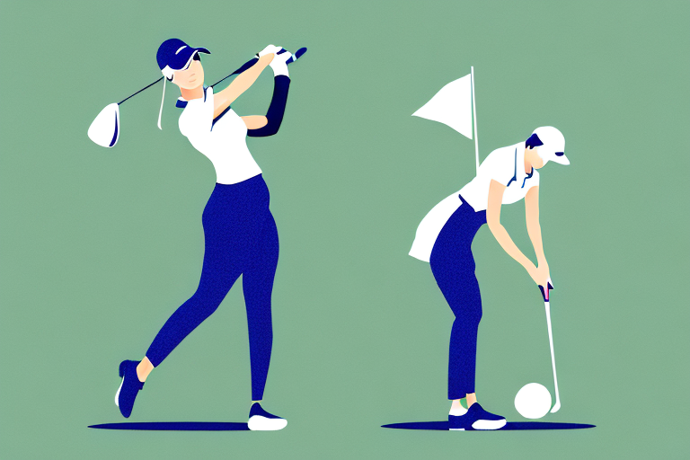 A woman golfing in a variety of different golf outerwear