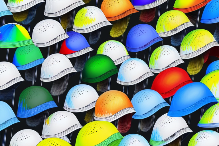 A selection of colorful golf rain hats