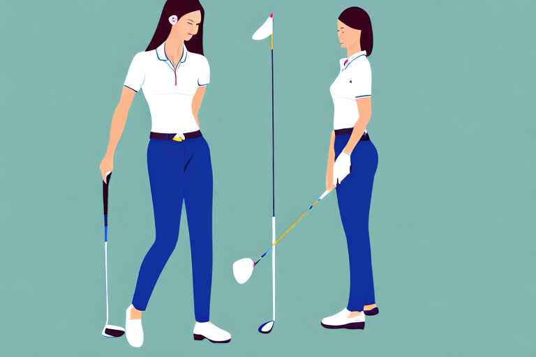 A woman wearing golf clothes with an adjustable waistband