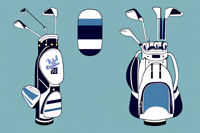 A golf bag with a set of golf clubs
