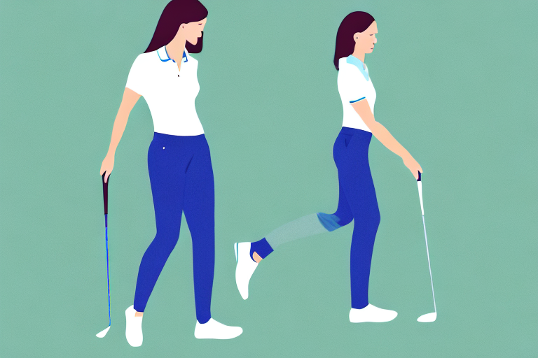 A woman wearing golf clothes and anti-static socks