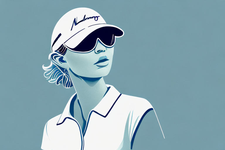 A woman wearing a wide-brimmed golf visor in a variety of popular styles