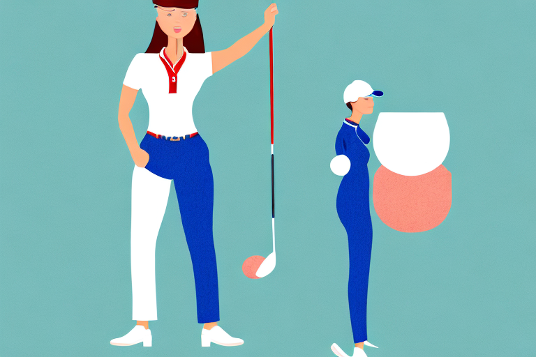 A woman wearing golf clothes with an adjustable neckline