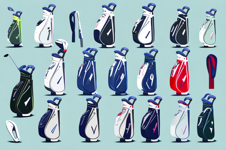 A golf bag with a variety of women's golf clothes with reinforced seams