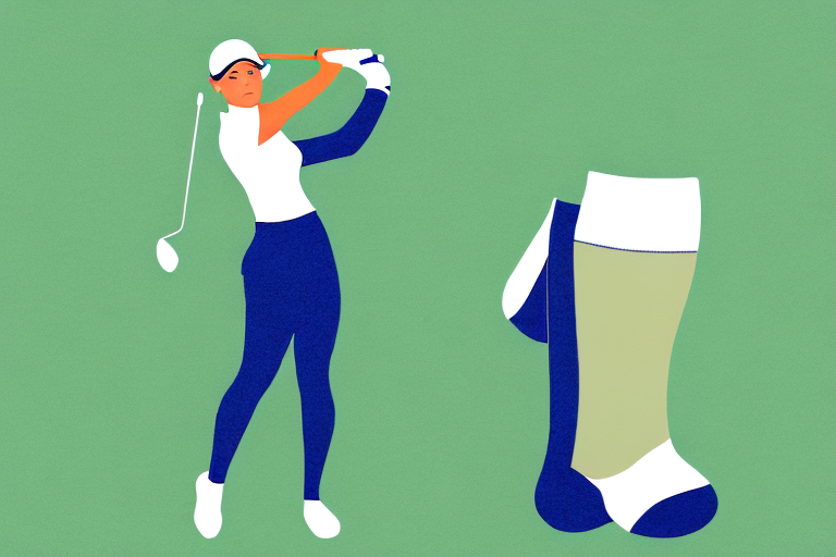 A golf course with a woman wearing golf clothes and stain-resistant socks