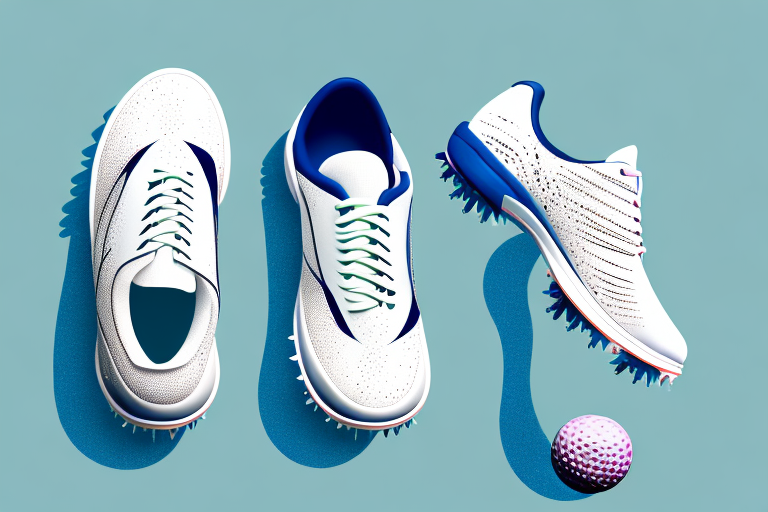 A pair of women's golf shoes with a focus on stability and lateral movement