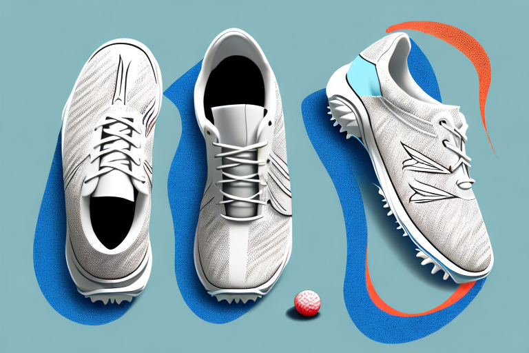A pair of women's golf shoes with a breathable mesh upper