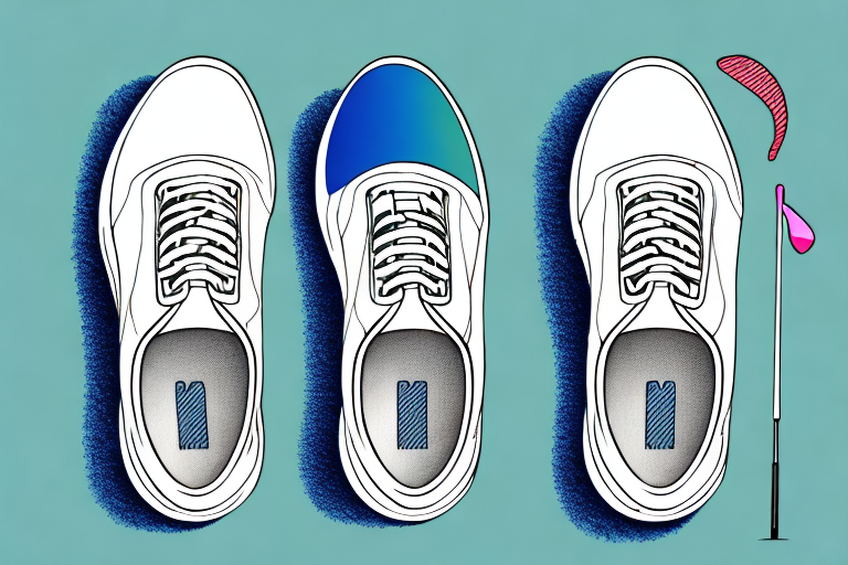 A pair of women's golf shoes with a cushioned and supportive tongue