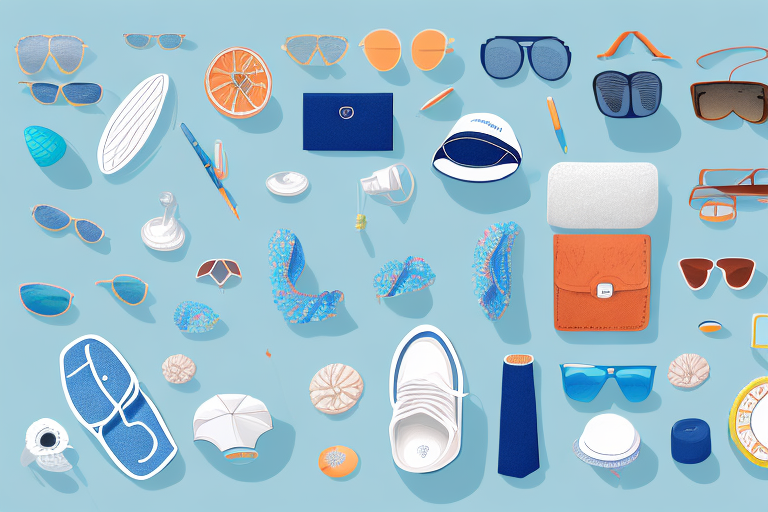 A variety of summer accessories laid out on a flat surface