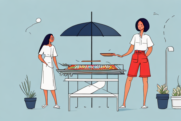 A summer barbecue setting with a woman wearing culottes