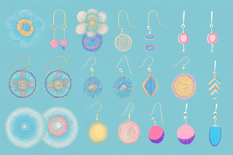 A selection of summery earrings on a plain background