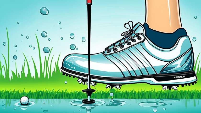 Waterproof golf shoes on wet grass