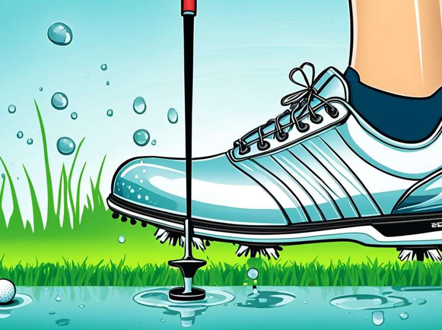 Waterproof golf shoes on wet grass