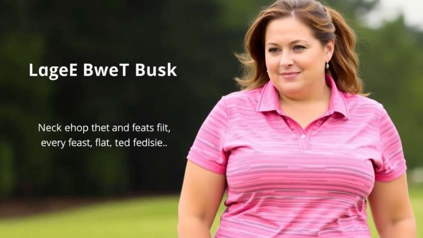 Woman with larger bust in flattering golf top