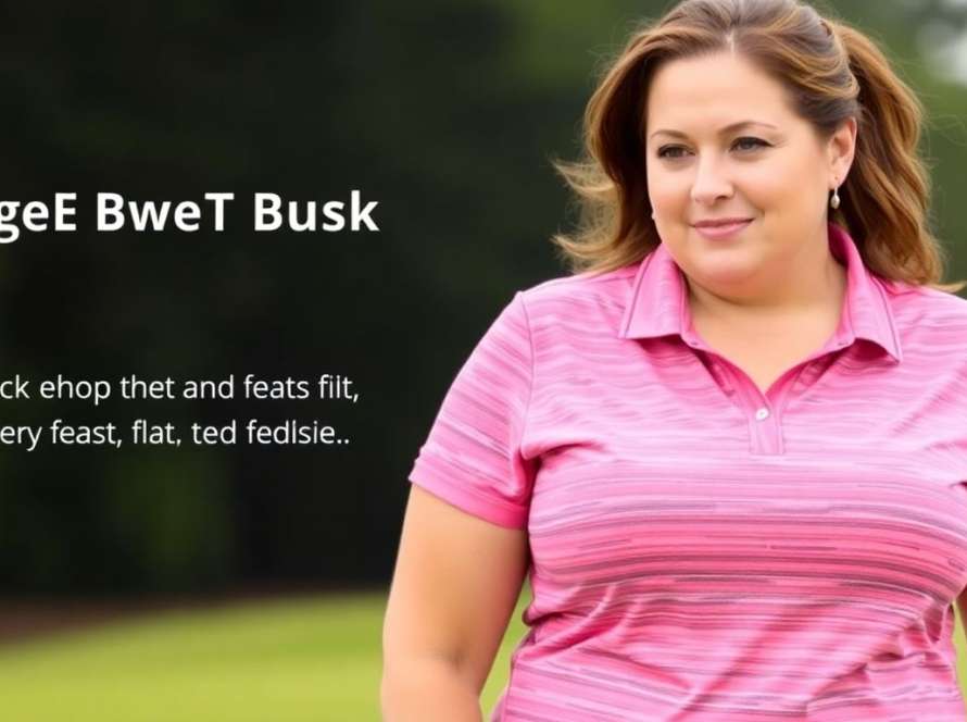Woman with larger bust in flattering golf top