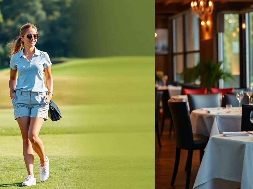 Woman in golf outfit from course to dinner